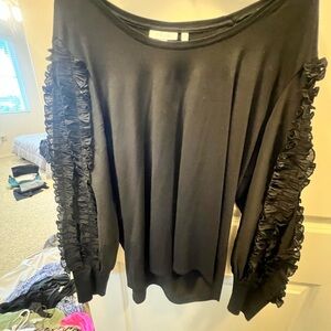 Chico's Black Ruffle-Trim Long Sleeve Pullover